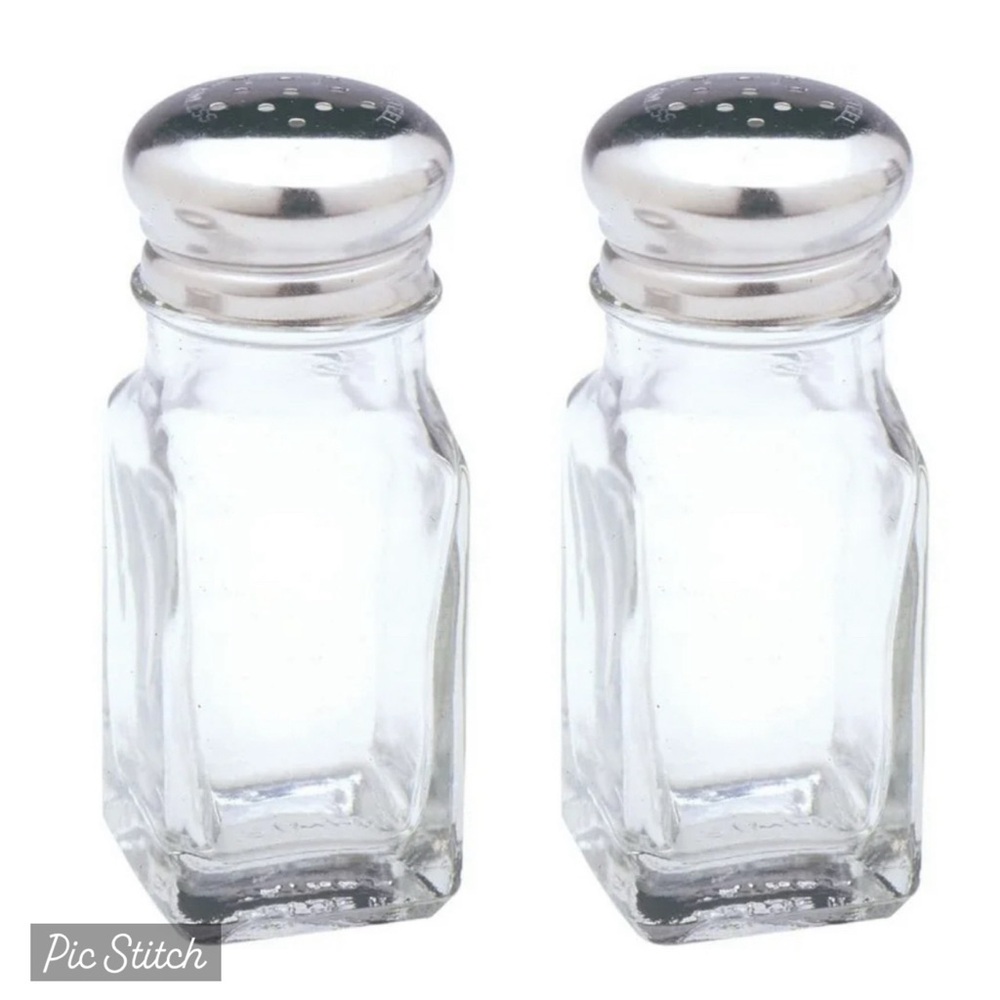 BN NOPRO 3oz CLASSIC RETRO GLASS SALT & PEPPER SHAKERS WITH STAINLESS STEEL CAPS
